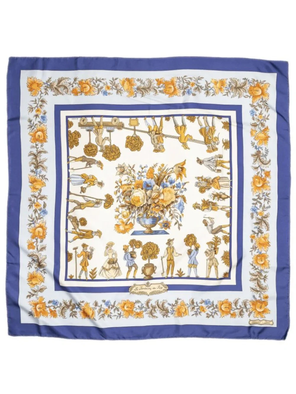 Hermes Scarf Blue Ivory Orange Silk